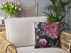 Conjunto 2 Almofadas Decorativas Com Flores Pretas E Rosa 45 X 45 Cm Hedera