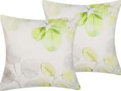Conjunto 2 Almofadas Decorativas Brancas Com Folhas Verdes 45 X 45 Cm Peperomia