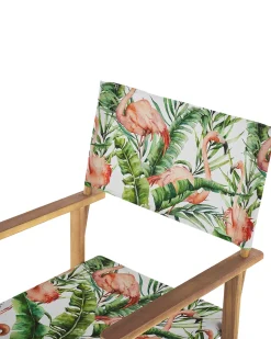 Conjunto 2 Cadeiras De Jardim Madeira Clara E 2 Lonas Cinzentas E Padrao Flamingo Cine