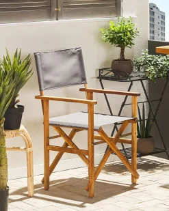 Conjunto 2 Cadeiras De Jardim Madeira Clara E 2 Lonas Cinzentas E Padrao Geometrico Cine
