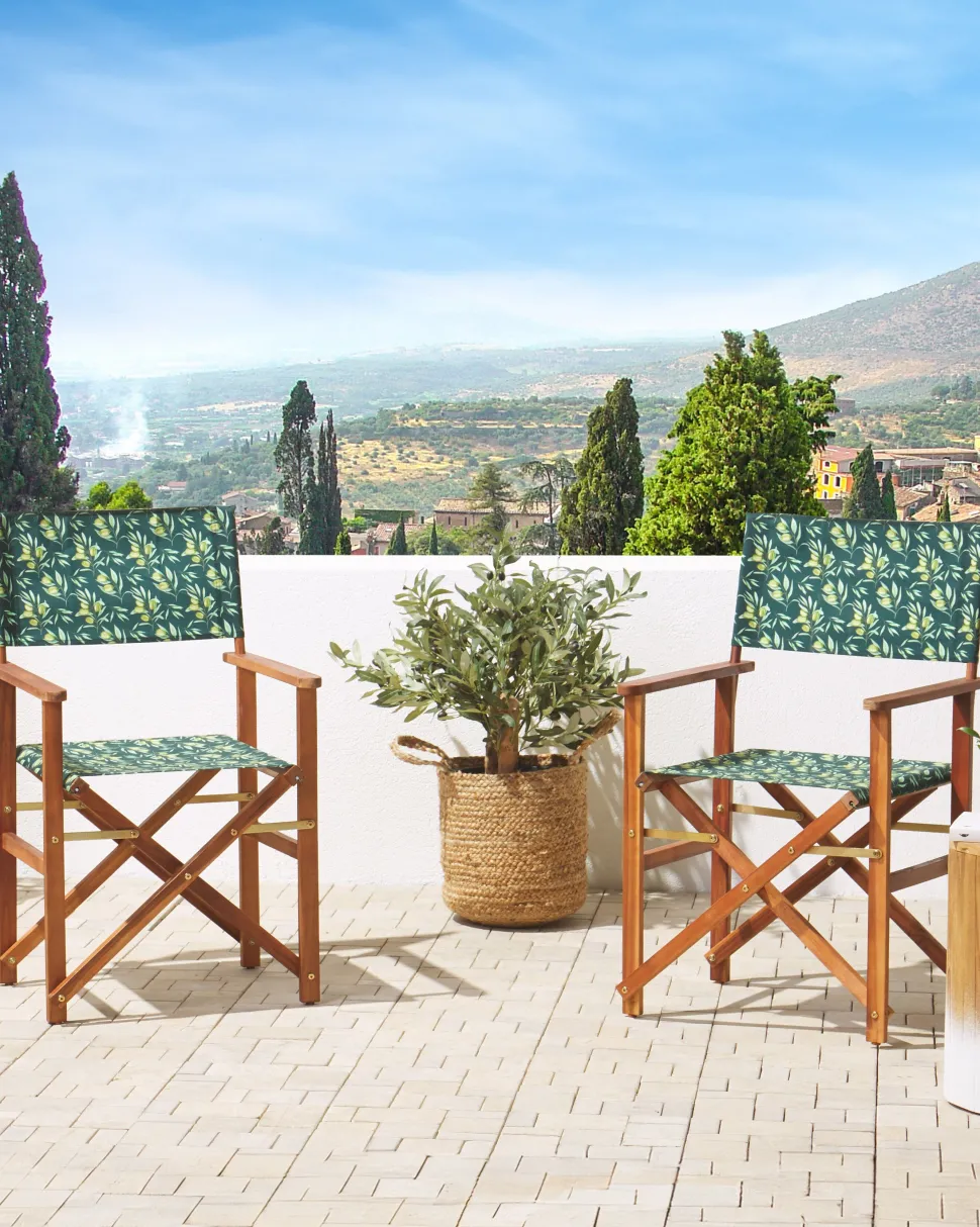 Conjunto 2 Cadeiras Madeira Escura E 2 Lonas Cinzentas E Padrao Oliveira Cine