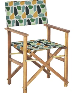 Conjunto 2 Cadeiras Madeira Clara E 2 Lonas Creme E Padrao Geometrico Cine