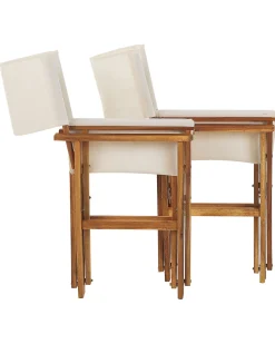 Conjunto 2 Cadeiras Madeira Clara E 2 Lonas Creme E Padrao Geometrico Cine