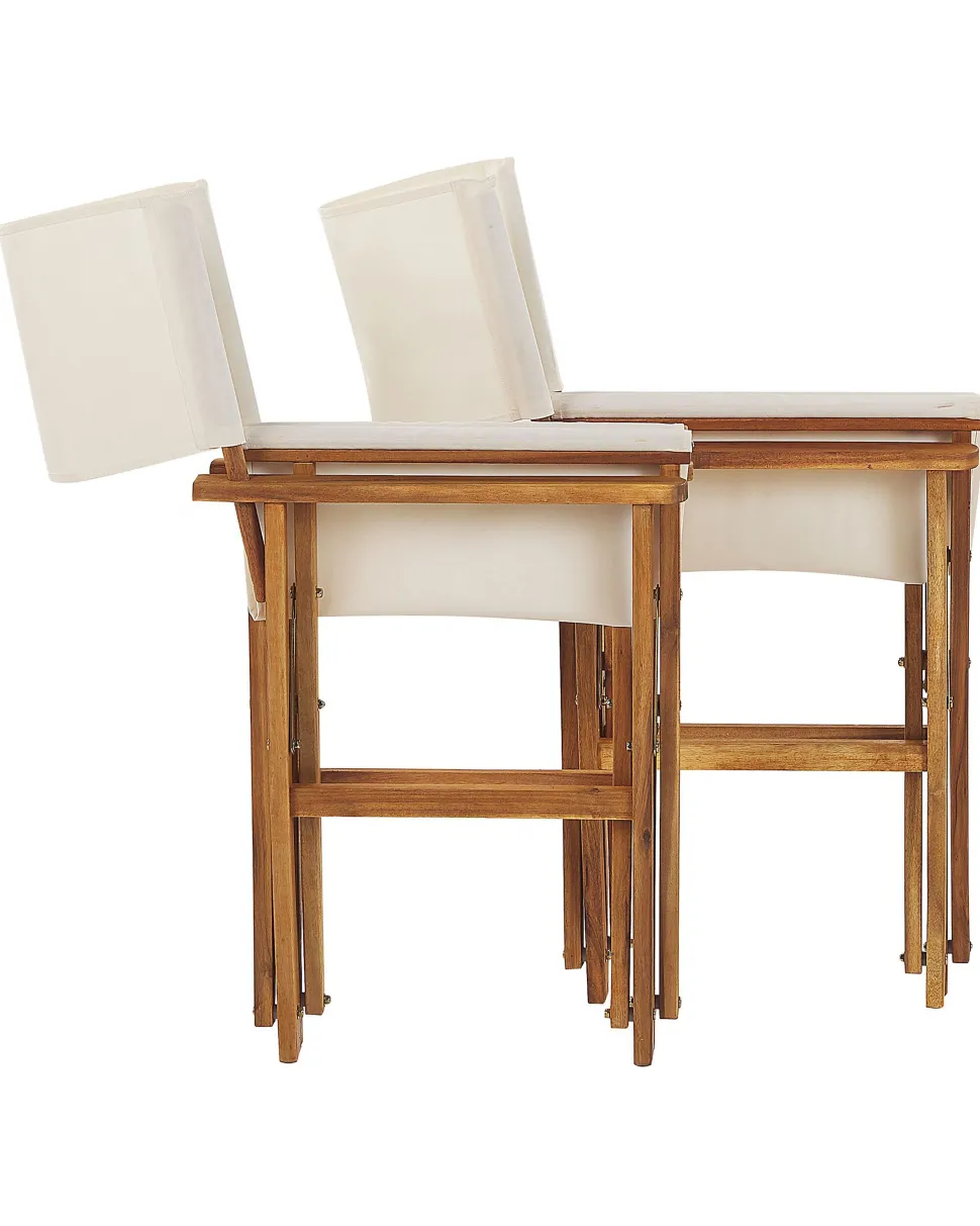 Conjunto 2 Cadeiras Madeira Clara E 2 Lonas Creme E Padrao Geometrico Cine