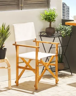 Conjunto 2 Cadeiras Madeira Clara E 2 Lonas Creme E Padrao Palmeiras Cine