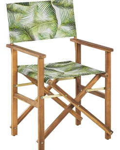 Conjunto 2 Cadeiras Madeira Clara E 2 Lonas Creme E Padrao Palmeiras Cine