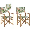 Conjunto 2 Cadeiras Madeira Clara E 2 Lonas Creme E Padrao Flamingo Cine