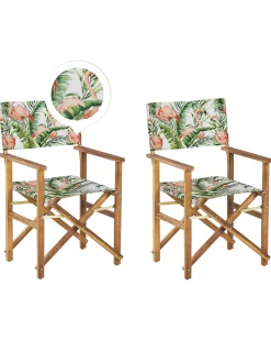 Conjunto 2 Cadeiras Madeira Clara E 2 Lonas Creme E Padrao Flamingo Cine