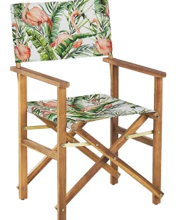 Conjunto 2 Cadeiras Madeira Clara E 2 Lonas Creme E Padrao Flamingo Cine