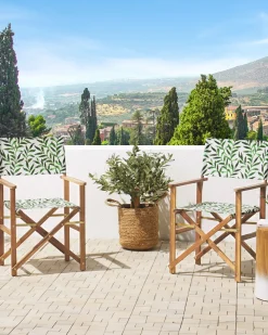 Conjunto 2 Cadeiras Madeira Clara E 2 Lonas Creme E Padrao Folha Cine