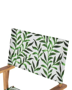 Conjunto 2 Cadeiras Madeira Clara E 2 Lonas Creme E Padrao Folha Cine