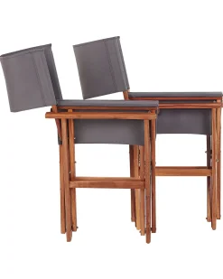 Conjunto 2 Cadeiras Madeira Escura E 2 Lonas Cinzentas E Padrao Geometrico Cine