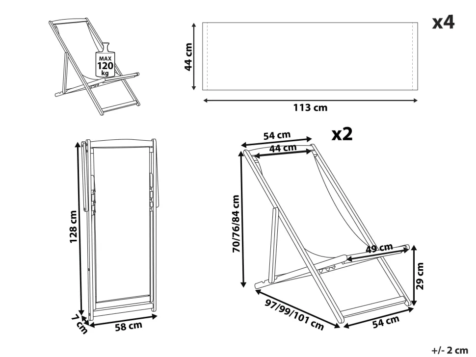 Conjunto 2 Espreguicadeiras Madeira E 2 Lonas Brancas E Padrao Animal Anzio
