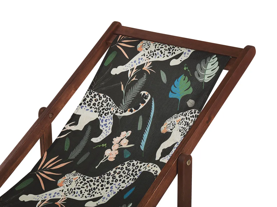 Conjunto 2 Espreguicadeiras Madeira E 2 Lonas Brancas E Padrao Animal Anzio