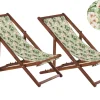 Conjunto 2 Espreguicadeiras Madeira Escura 2 Lonas Brancas E Padrao Folhas E Flores Anzio