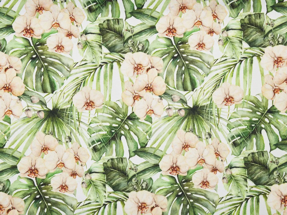 Conjunto 2 Espreguicadeiras Madeira Escura 2 Lonas Brancas E Padrao Folhas E Flores Anzio