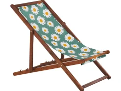 Conjunto 2 Espreguicadeiras Madeira Escura E 2 Lonas Brancas E Padrao Camelias Anzio