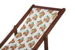 Conjunto 2 Espreguicadeiras Madeira Escura E 2 Lonas Brancas E Padrao Laranjas Anzio