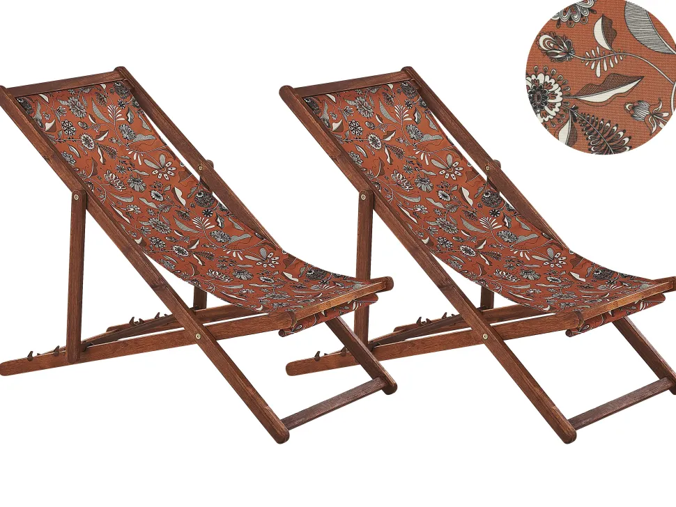 Conjunto 2 Espreguicadeiras Madeira Escura E 2 Lonas Brancas E Padrao Floral Anzio