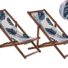 Conjunto 2 Espreguicadeiras Madeira Escura E 2 Lonas Brancas E Padrao Folha Tropical Anzio