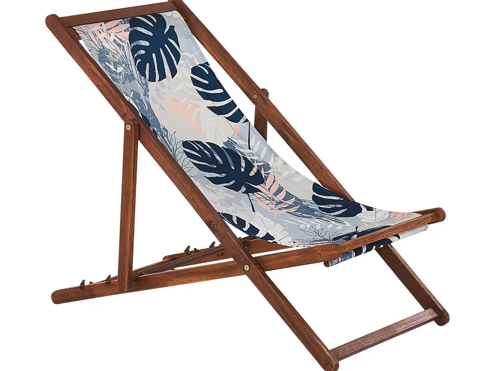 Conjunto 2 Espreguicadeiras Madeira Escura E 2 Lonas Brancas E Padrao Folha Tropical Anzio