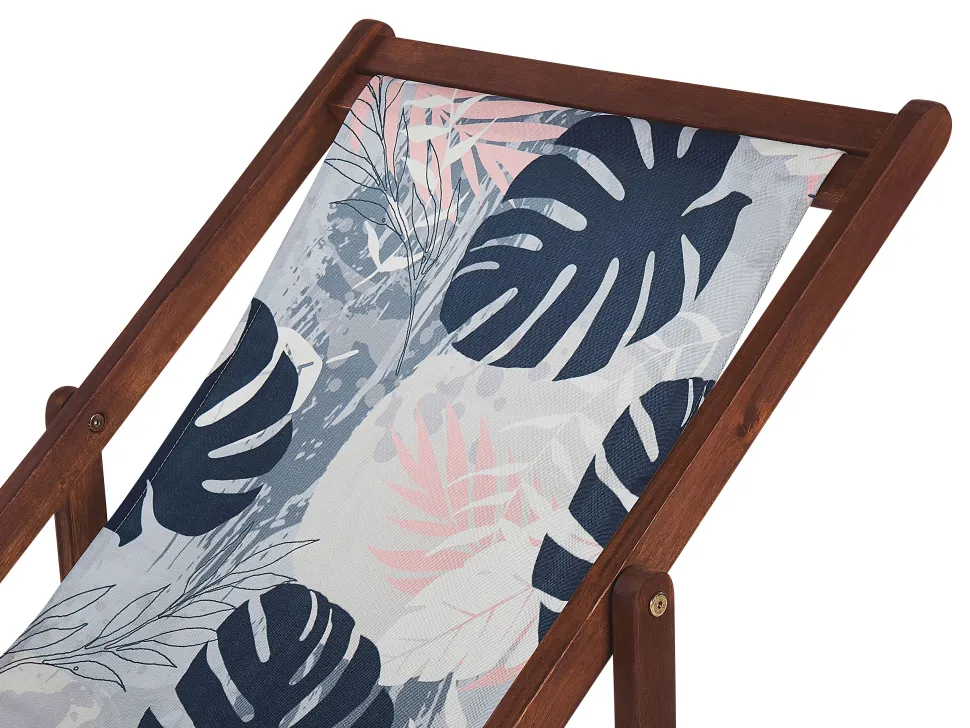 Conjunto 2 Espreguicadeiras Madeira Escura E 2 Lonas Brancas E Padrao Folha Tropical Anzio