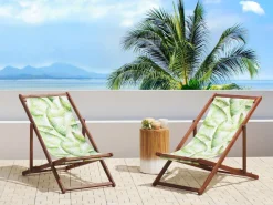 Conjunto 2 Espreguicadeiras Madeira Escura E 2 Lonas Brancas E Padrao Palmeira Anzio