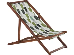 Conjunto 2 Espreguicadeiras Madeira Escura E 2 Lonas Brancas E Padrao Folha Anzio