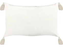 Conjunto De 2 Almofada Com Bordado Em Algodao Creme E Azul 35 X 55 Cm Lupinus