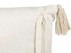 Conjunto De 2 Almofada Com Bordado Em Algodao Creme E Azul 35 X 55 Cm Lupinus