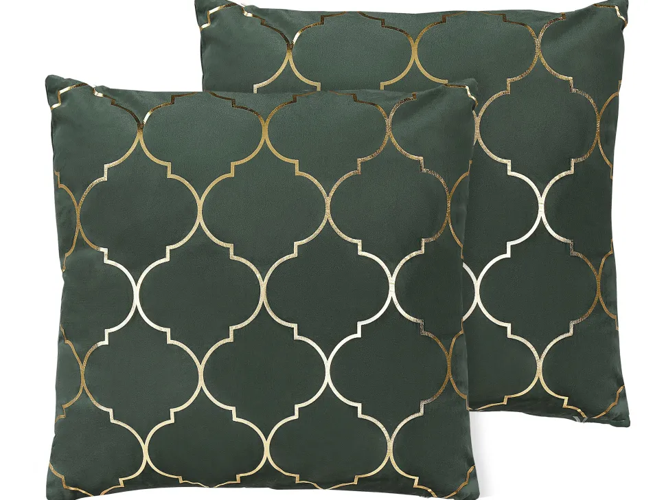 Conjunto De 2 Almofadas 45 X 45 Cm Em Verde E Detalhe Dourado Alyssum