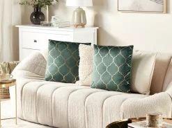 Conjunto De 2 Almofadas 45 X 45 Cm Em Verde E Detalhe Dourado Alyssum