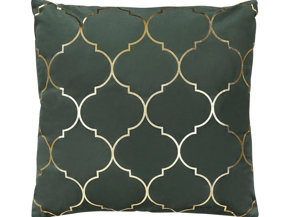 Conjunto De 2 Almofadas 45 X 45 Cm Em Verde E Detalhe Dourado Alyssum