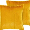 Conjunto De 2 Almofadas Amarelas Com Pelo 45 X 45 Cm Pumila