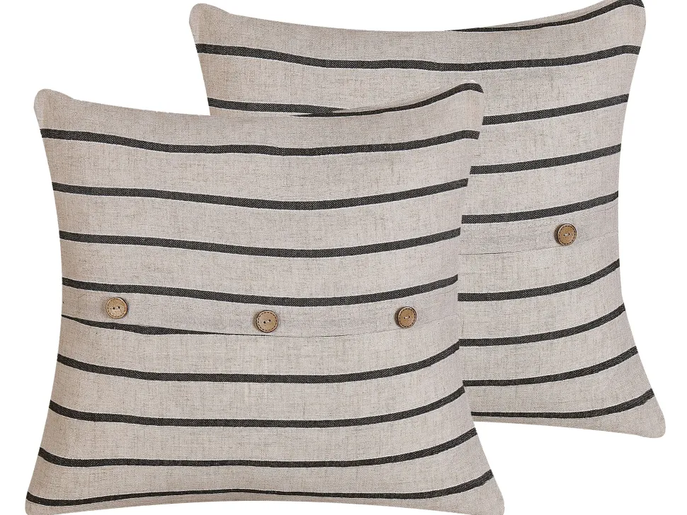 Conjunto De 2 Almofadas As Riscas Creme E Preto 43 X 43 Cm Cynara