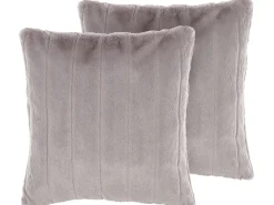 Conjunto De 2 Almofadas Cinzentas Claras Com Pelo 45 X 45 Cm Pumila