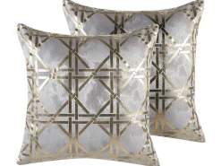 Conjunto De 2 Almofadas Cinzentas Com Dourado 45 X 45 Cm Cassia