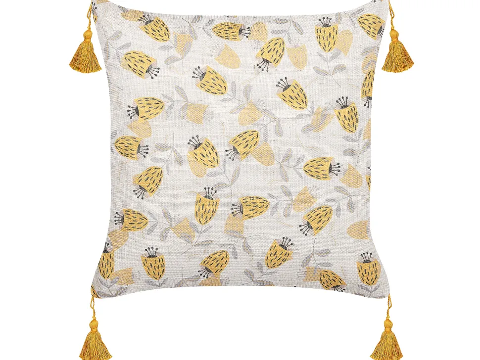 Conjunto De 2 Almofadas Com Padrao Floral Creme E Amarelo 45 X 45 Cm Abutilon