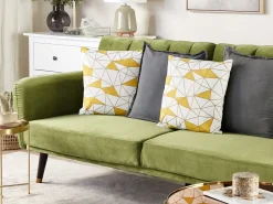 Conjunto De 2 Almofadas Com Padrao Geometrico Amarelo 45 X 45 Cm Clarkia