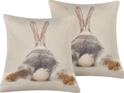 Conjunto De 2 Almofadas Com Motivo De Coelho Multicolor 45 X 45 Cm Buxus