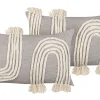 Conjunto De 2 Almofadas Com Bordado Em Algodao Em Cinzento E Creme 35 X 55 Cm Ocimum