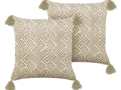 Conjunto De 2 Almofadas Decorativas Em Veludo Creme 45 X 45 Cm Santolina