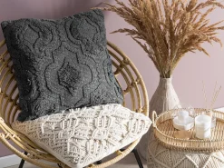 Conjunto De 2 Almofadas Decorativas Em Algodao Cinzento Com Relevo 45 X 45 Cm Paika