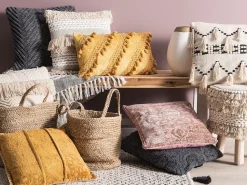 Conjunto De 2 Almofadas Decorativas Em Algodao Cinzento Com Relevo 45 X 45 Cm Paika