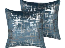 Conjunto De 2 Almofadas Decorativas Em Veludo 45 X 45 Cm Azul Gardenia