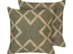 Conjunto De 2 Almofadas Decorativas Em Juta Verde Azeitona E Creme 45 X 45 Cm Gopi