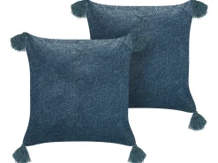 Conjunto De 2 Almofadas Decorativas Em Veludo Azul Escuro 45 X 45 Cm Setaria