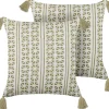 Conjunto De 2 Almofadas Decorativas Com Padrao Geometrico Em Algodao Verde E Branco 45 X 45 Cm Syringa