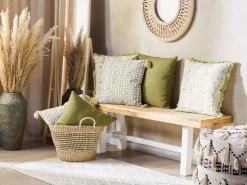 Conjunto De 2 Almofadas Decorativas Com Padrao Geometrico Em Algodao Verde E Branco 45 X 45 Cm Syringa