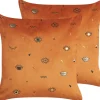 Conjunto De 2 Almofadas Decorativas Veludo Laranja 45 X 45 Cm Aeonium